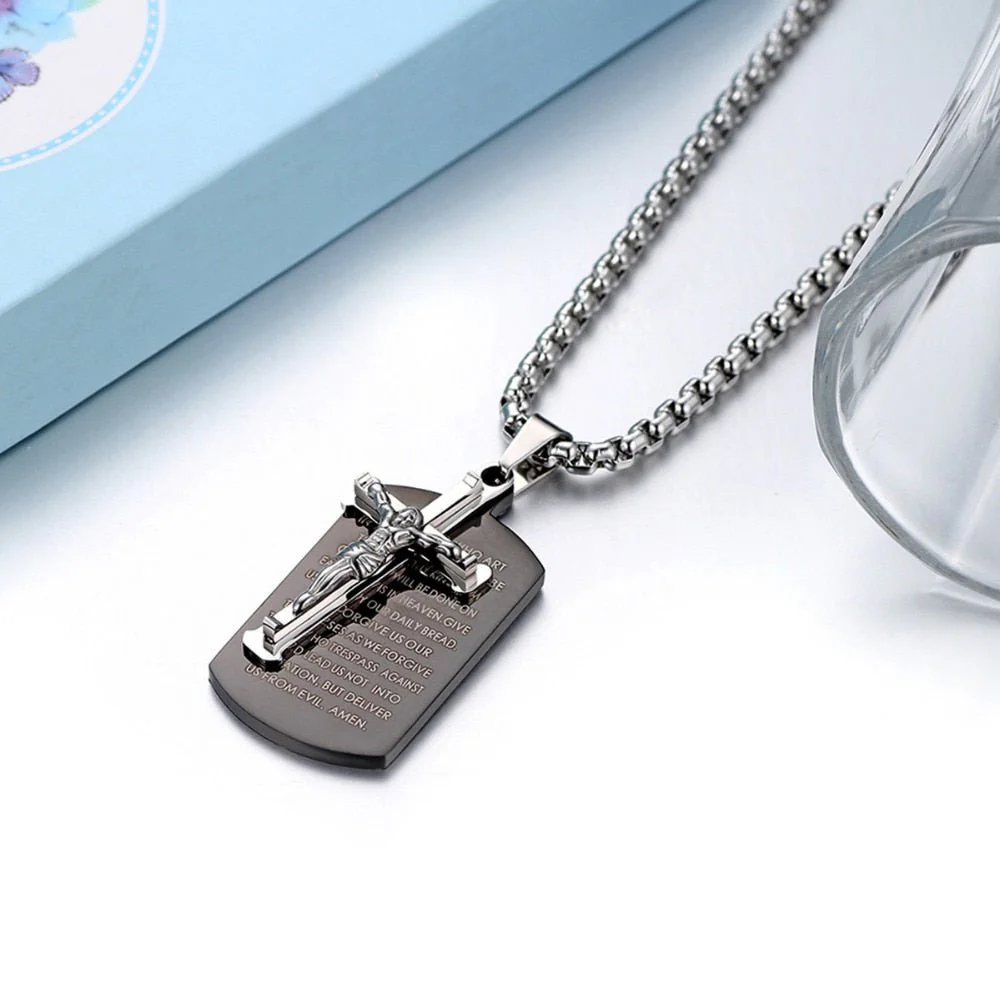 Lord's Prayer Cross Dog Tag Necklace - Image 3