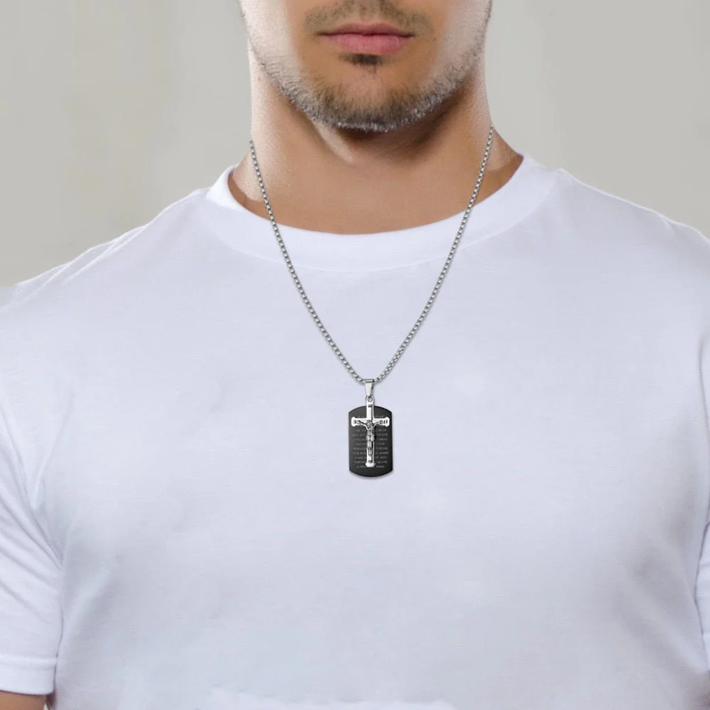 Lord's Prayer Cross Dog Tag Necklace - Image 5