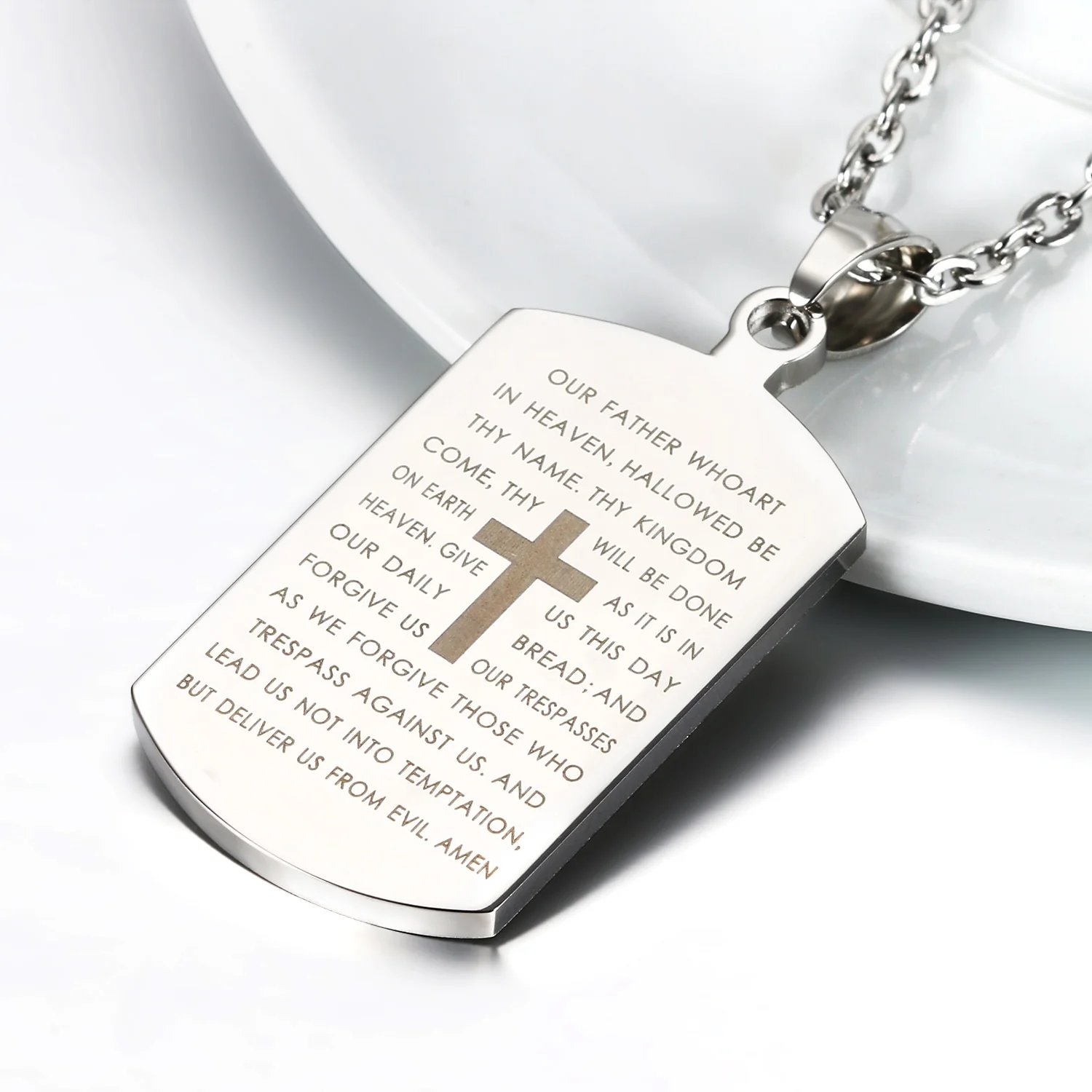 Lord's Prayer Cross Dog Tag Necklace - Image 3