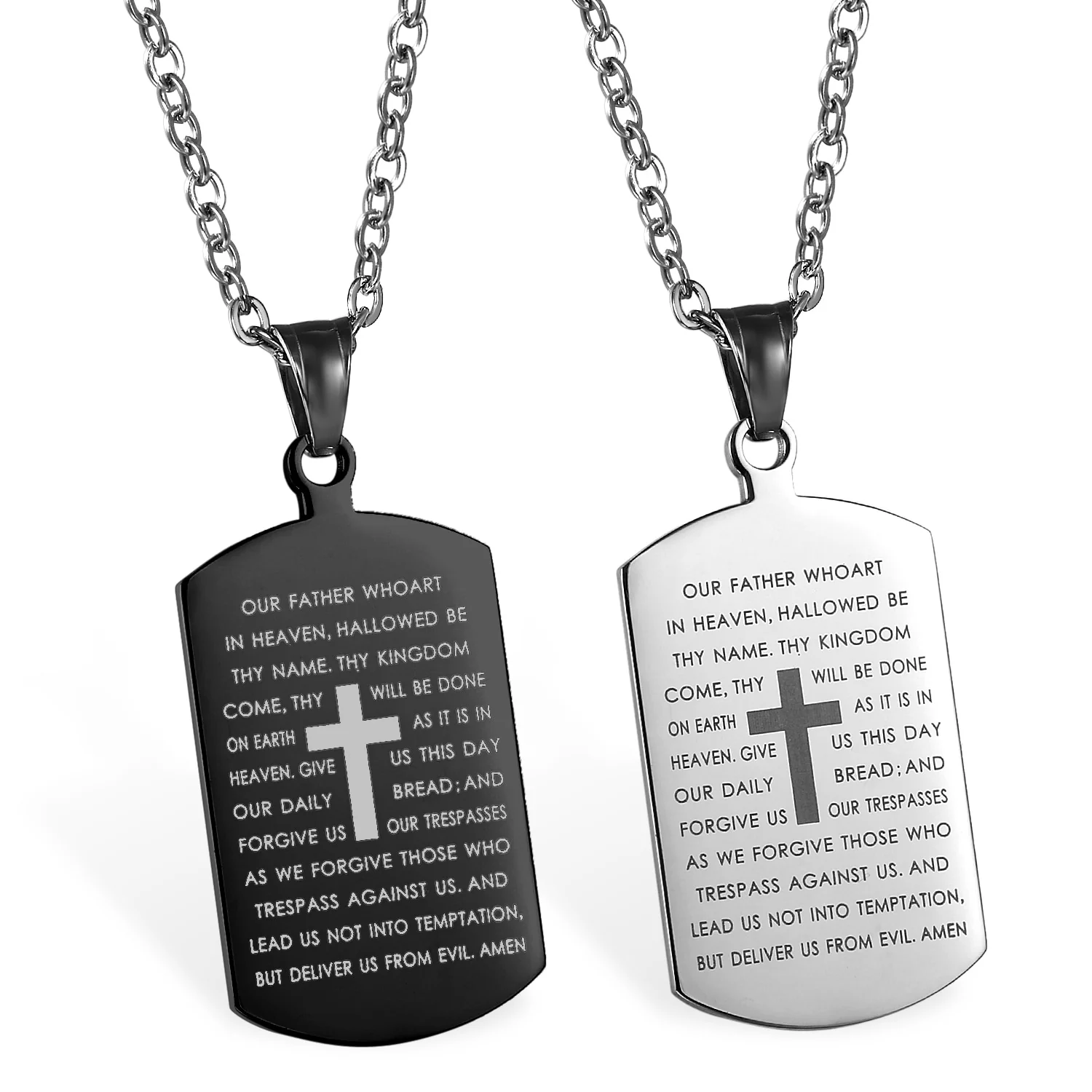 Lord's Prayer Cross Dog Tag Necklace - Image 4