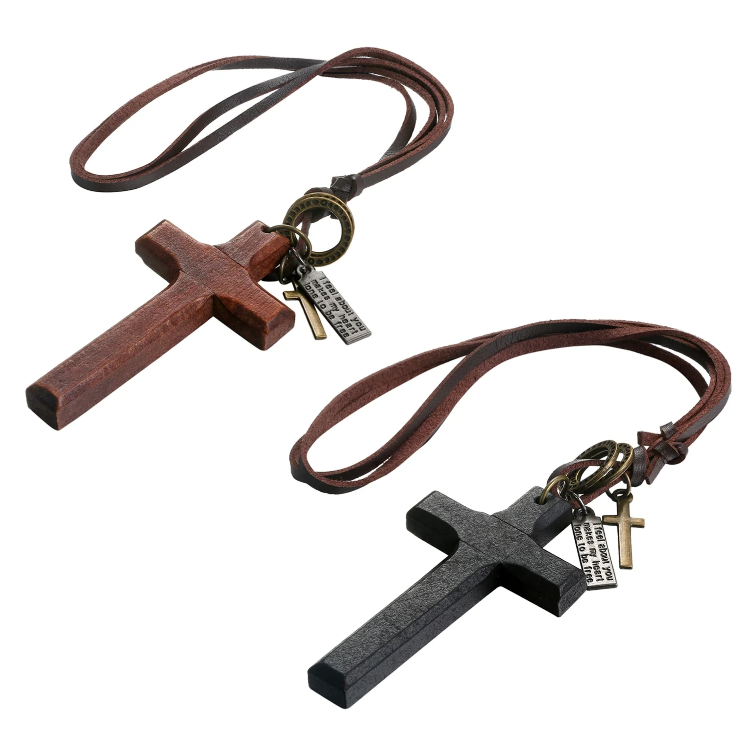 Vintage Wood Cross Leather Necklace - Image 3