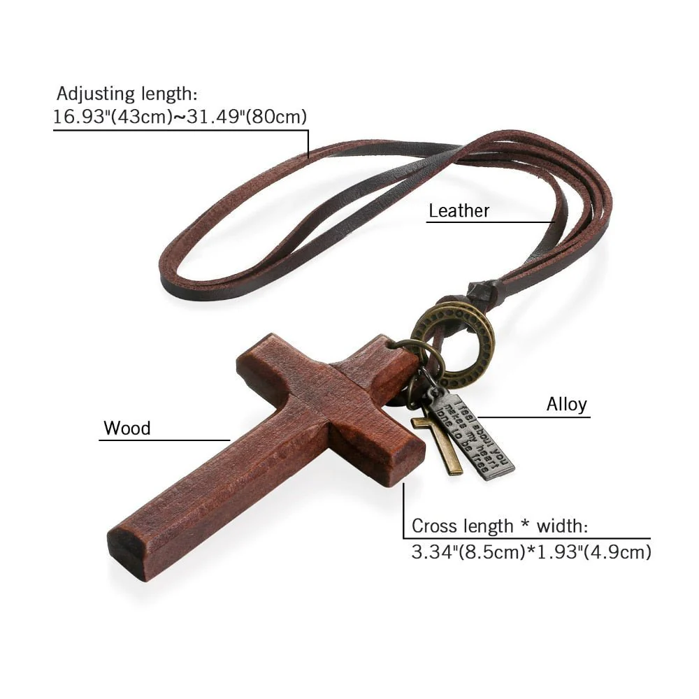 Vintage Wood Cross Leather Necklace - Image 6