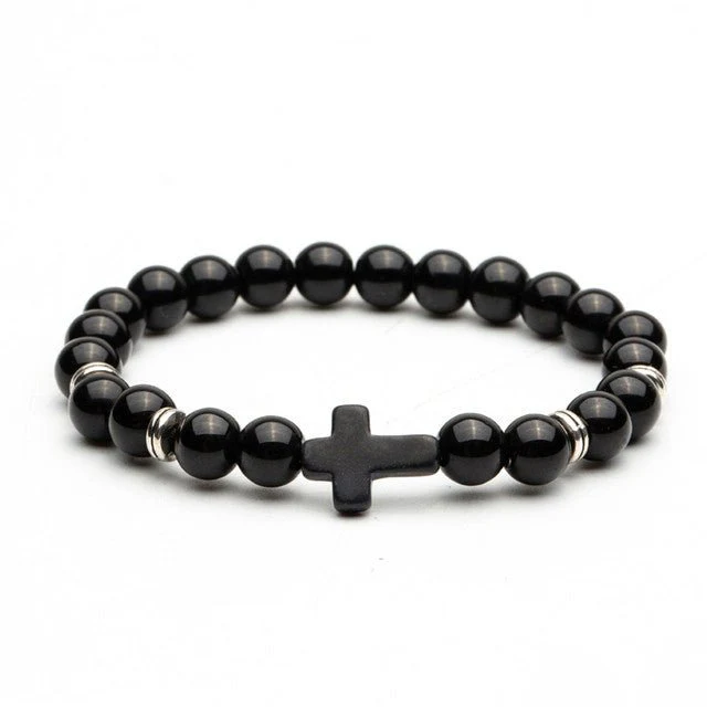 Cross Lava Stone Bead Bracelet - Image 3