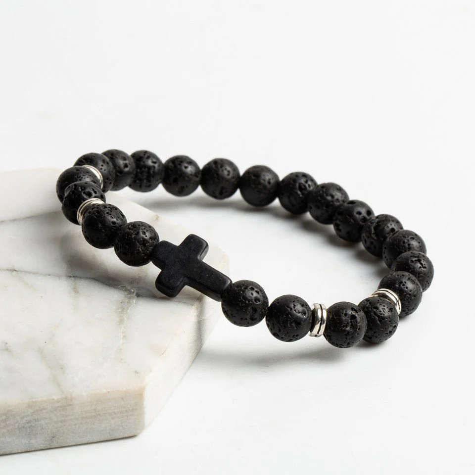 Cross Lava Stone Bead Bracelet - Image 5