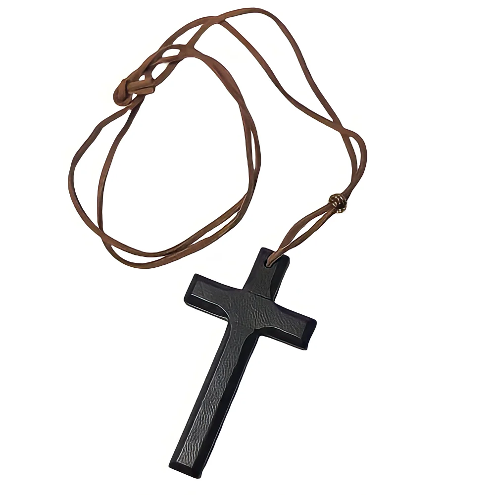 Vintage Wood Cross Leather Necklace - Image 8