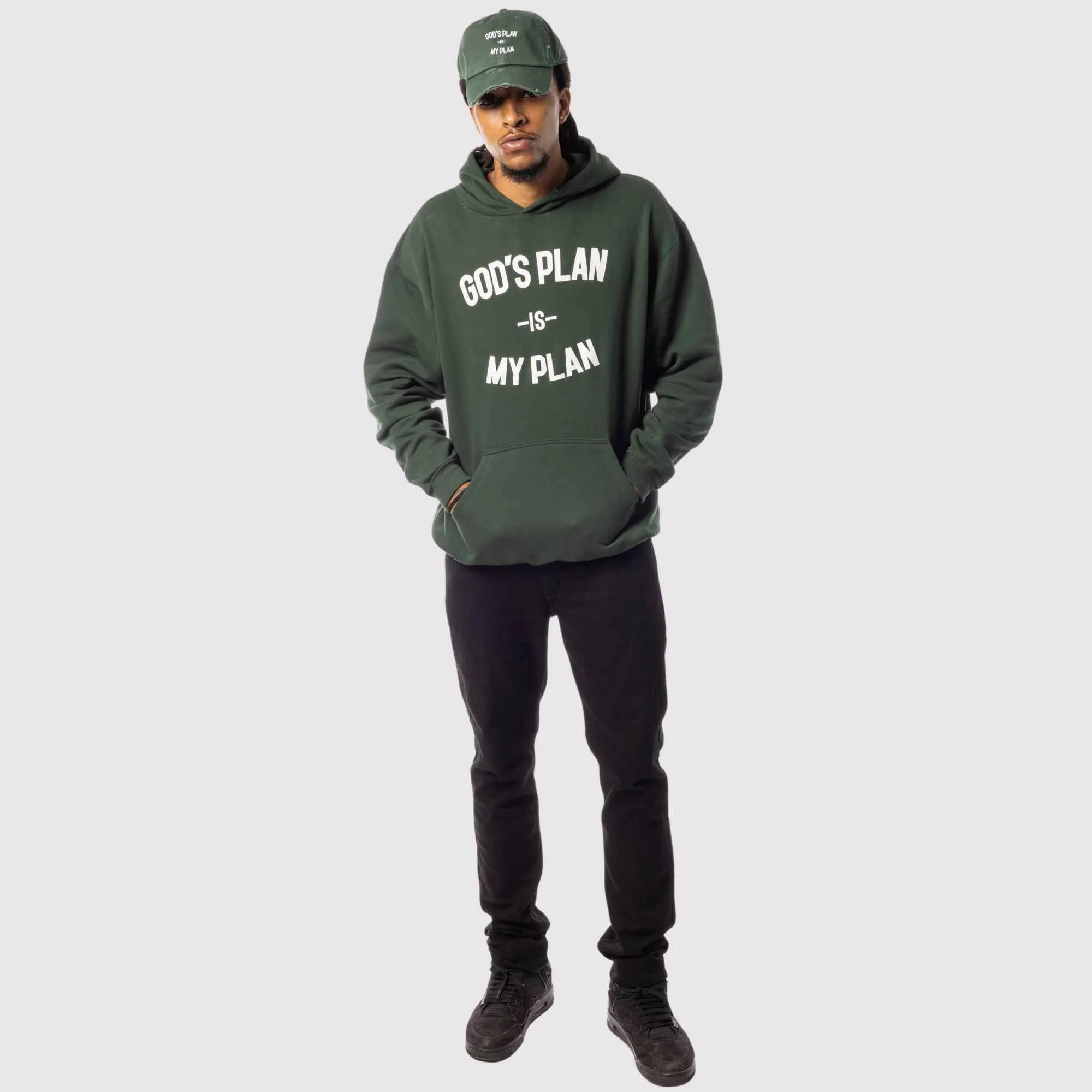 God's Plan My Plan Hoodie & Hat Bundle Emerald - Image 2