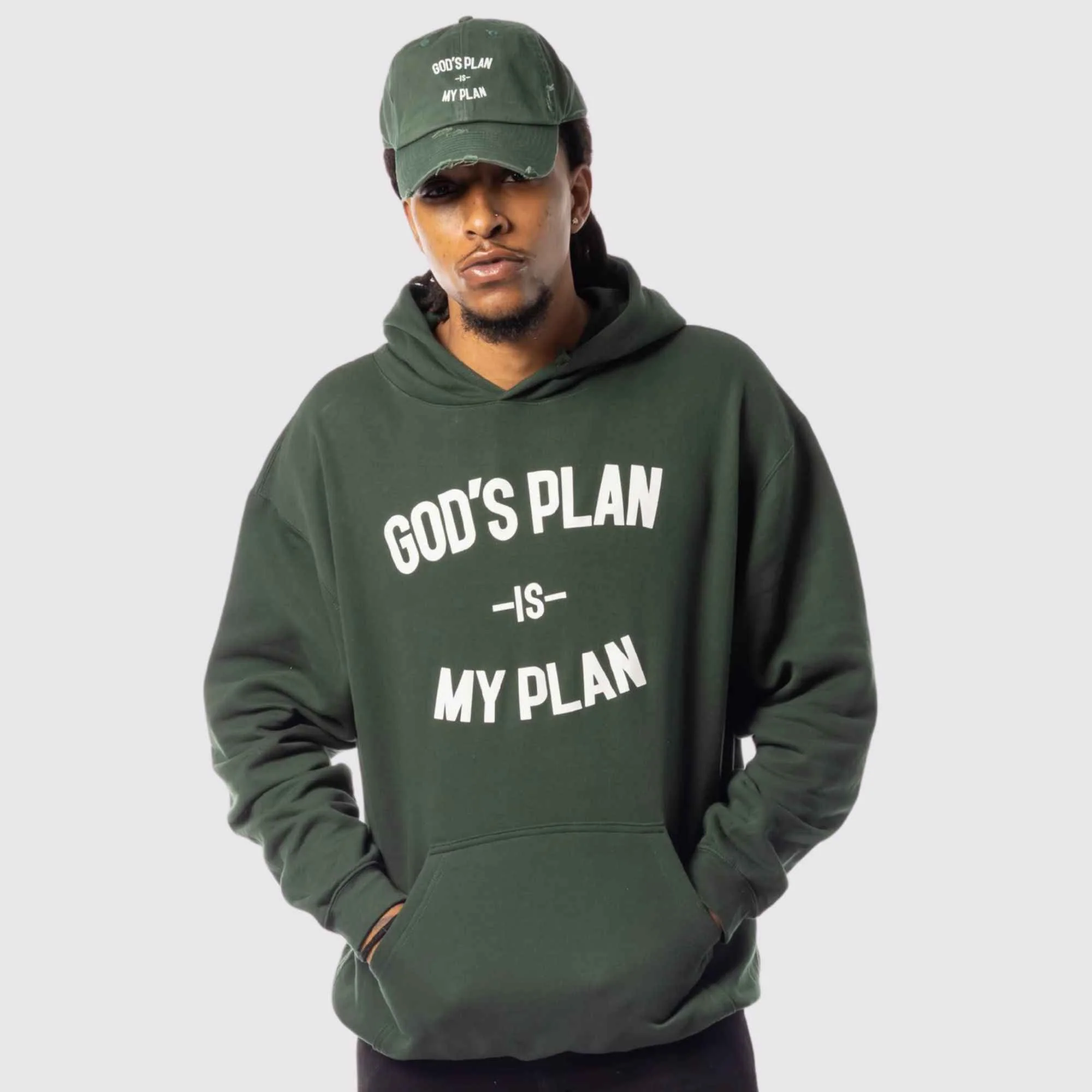 God's Plan My Plan Hoodie & Hat Bundle Emerald - Image 3