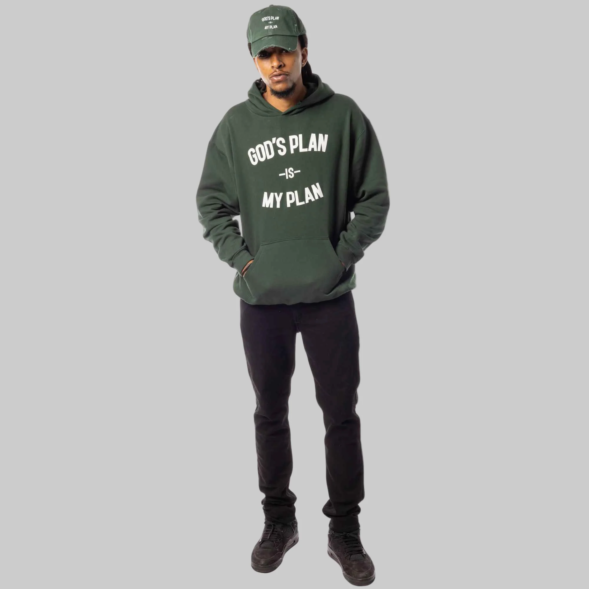 God's Plan My Plan Hoodie & Hat Bundle Emerald - Image 5