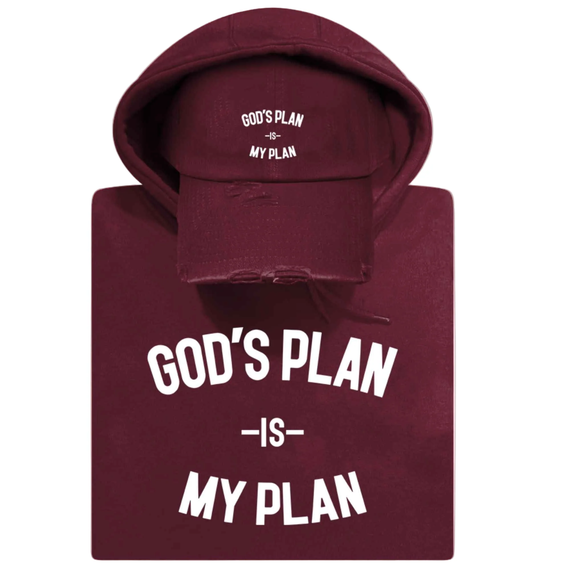 God's Plan My Plan Hoodie & Hat Bundle Maroon - Image 10