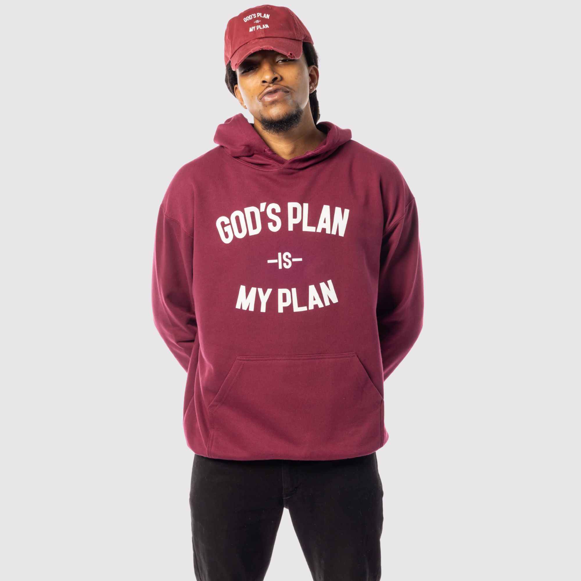 God's Plan My Plan Hoodie & Hat Bundle Maroon - Image 3
