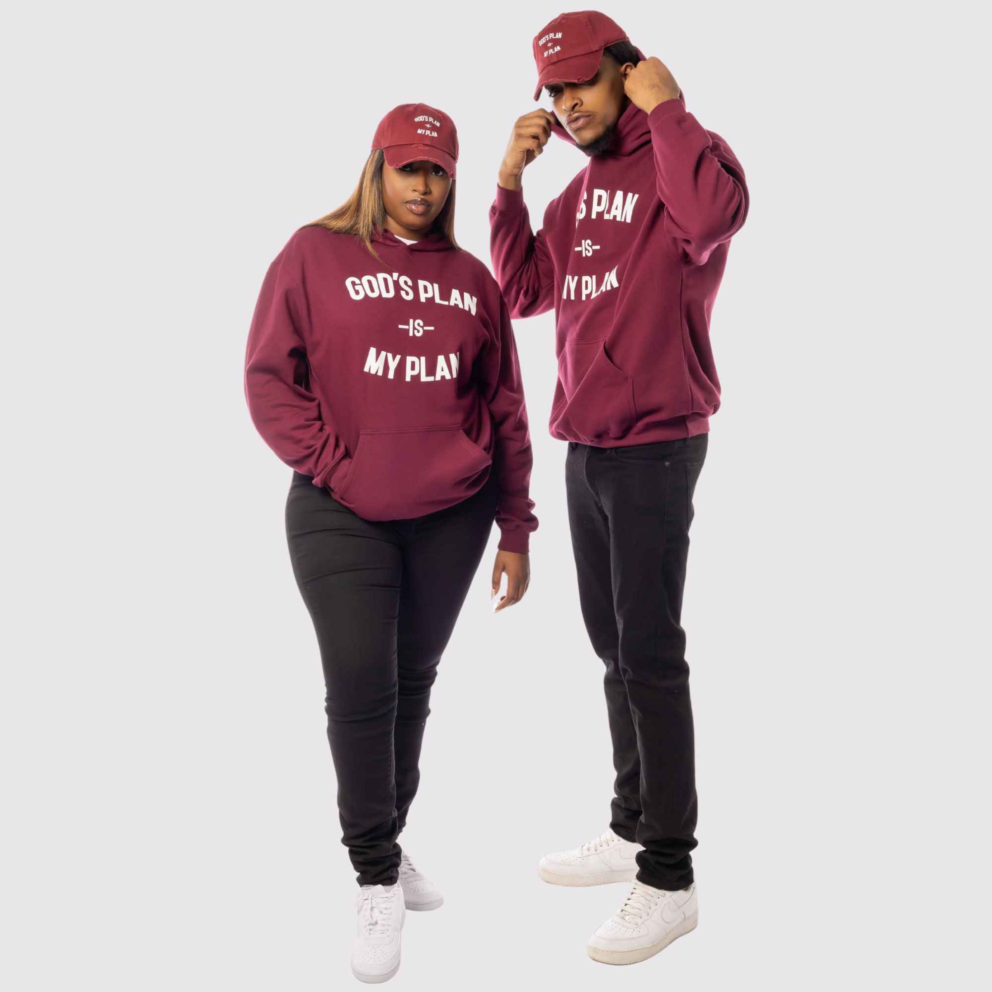 God's Plan My Plan Hoodie & Hat Bundle Maroon - Image 4
