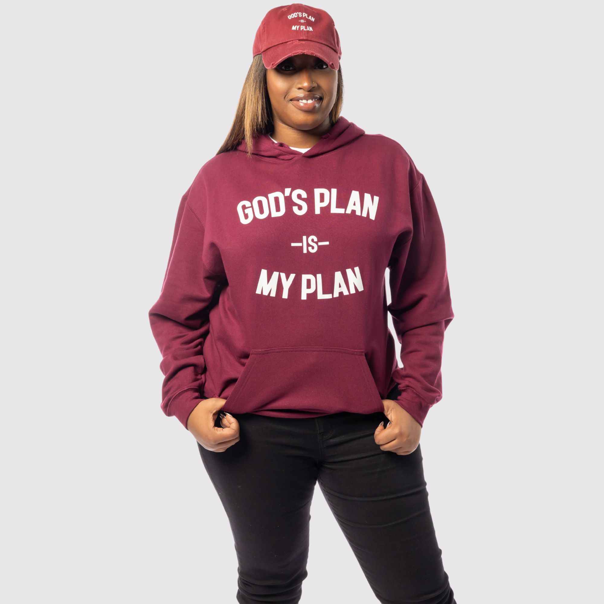 God's Plan My Plan Hoodie & Hat Bundle Maroon - Image 5