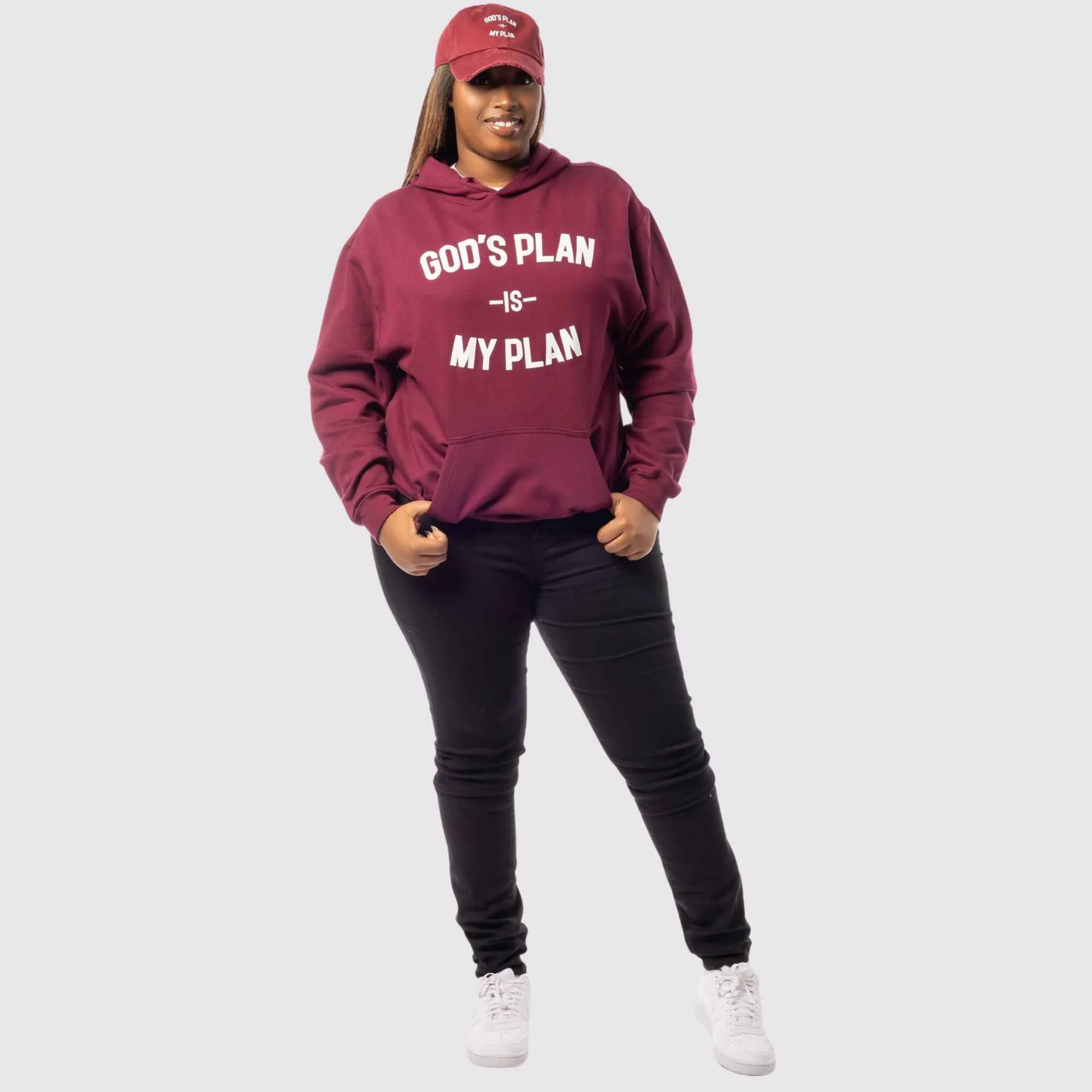 God's Plan My Plan Hoodie & Hat Bundle Maroon - Image 8