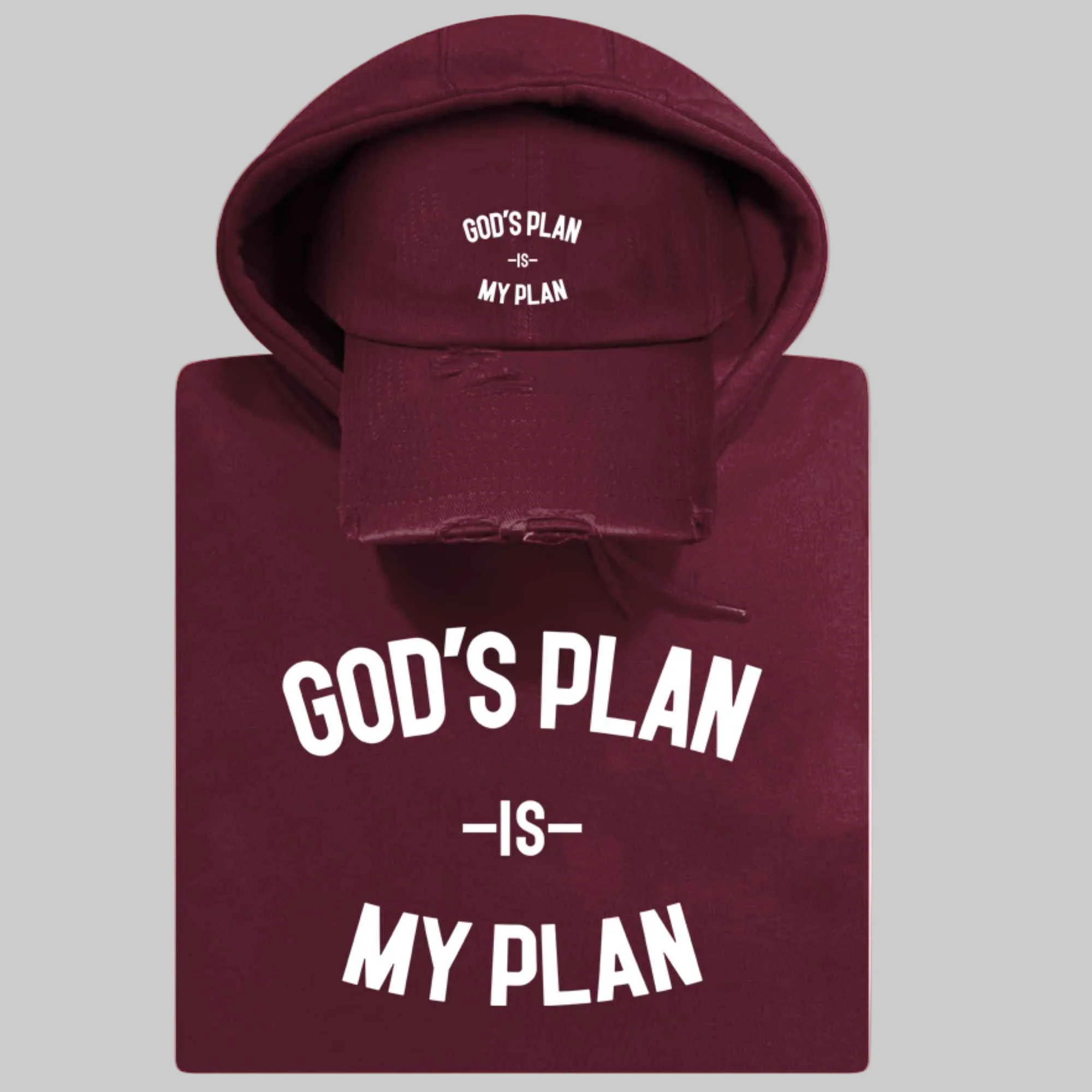 God's Plan My Plan Hoodie & Hat Bundle Maroon - Image 9