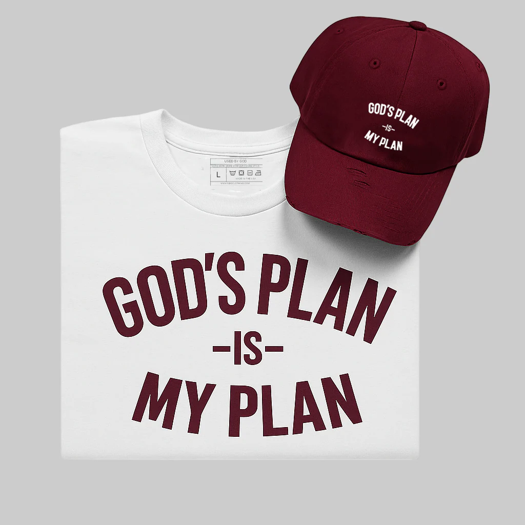 God's Plan My Plan Kids T-Shirt & Hat Bundle Maroon - Image 2