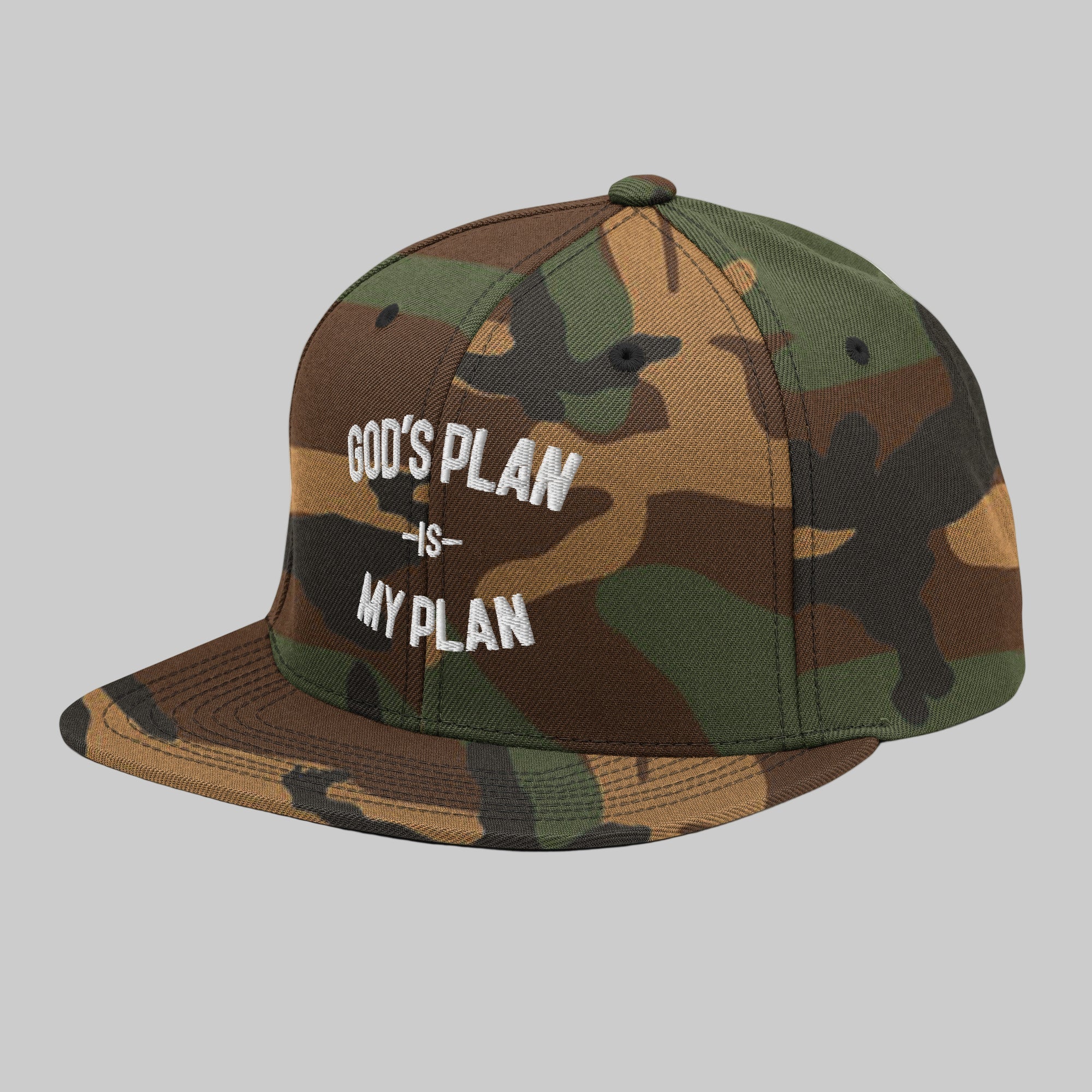 God's Plan My Plan Camo Snapback Hat (White) - Image 3