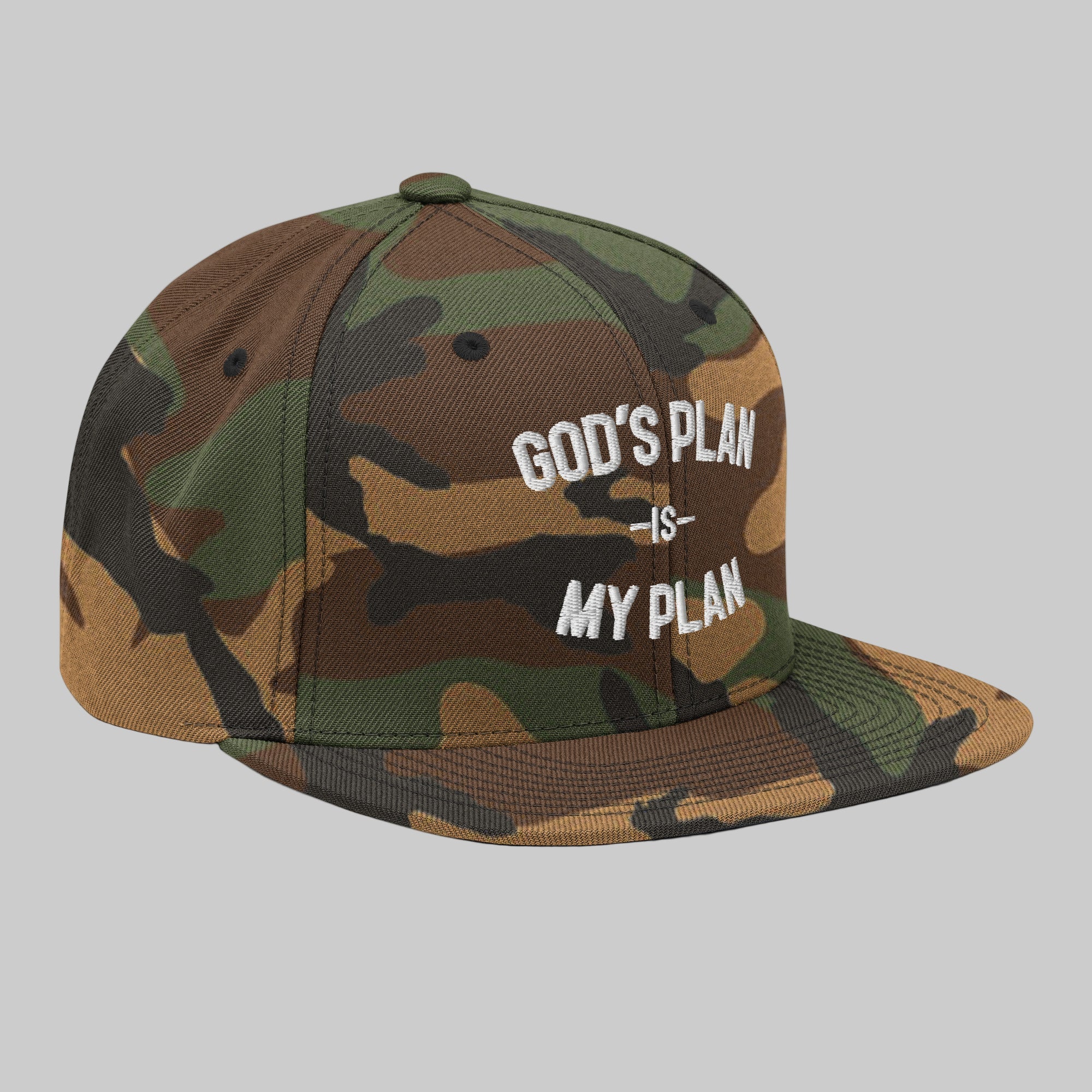 God's Plan My Plan Camo Snapback Hat (White) - Image 5
