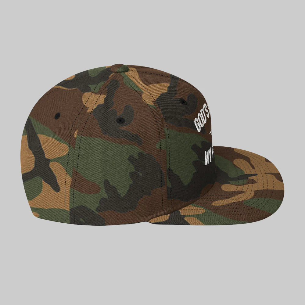 God's Plan My Plan Camo Snapback Hat (White) - Image 7