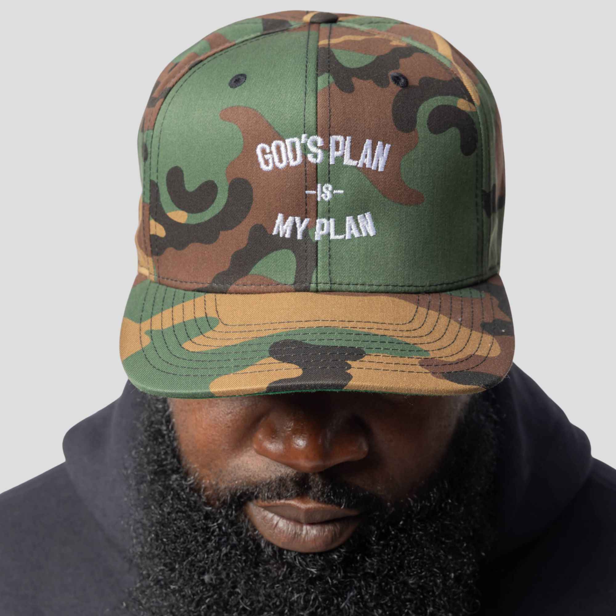 God's Plan My Plan Camo Snapback Hat (White) - Image 8
