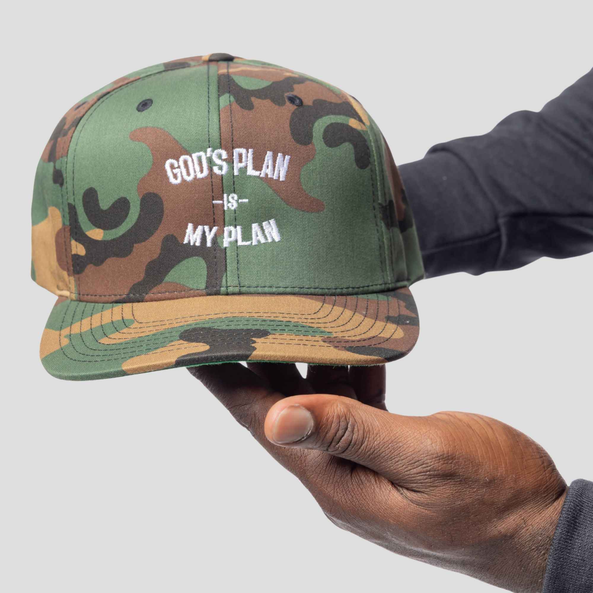 God's Plan My Plan Camo Snapback Hat (White) - Image 9