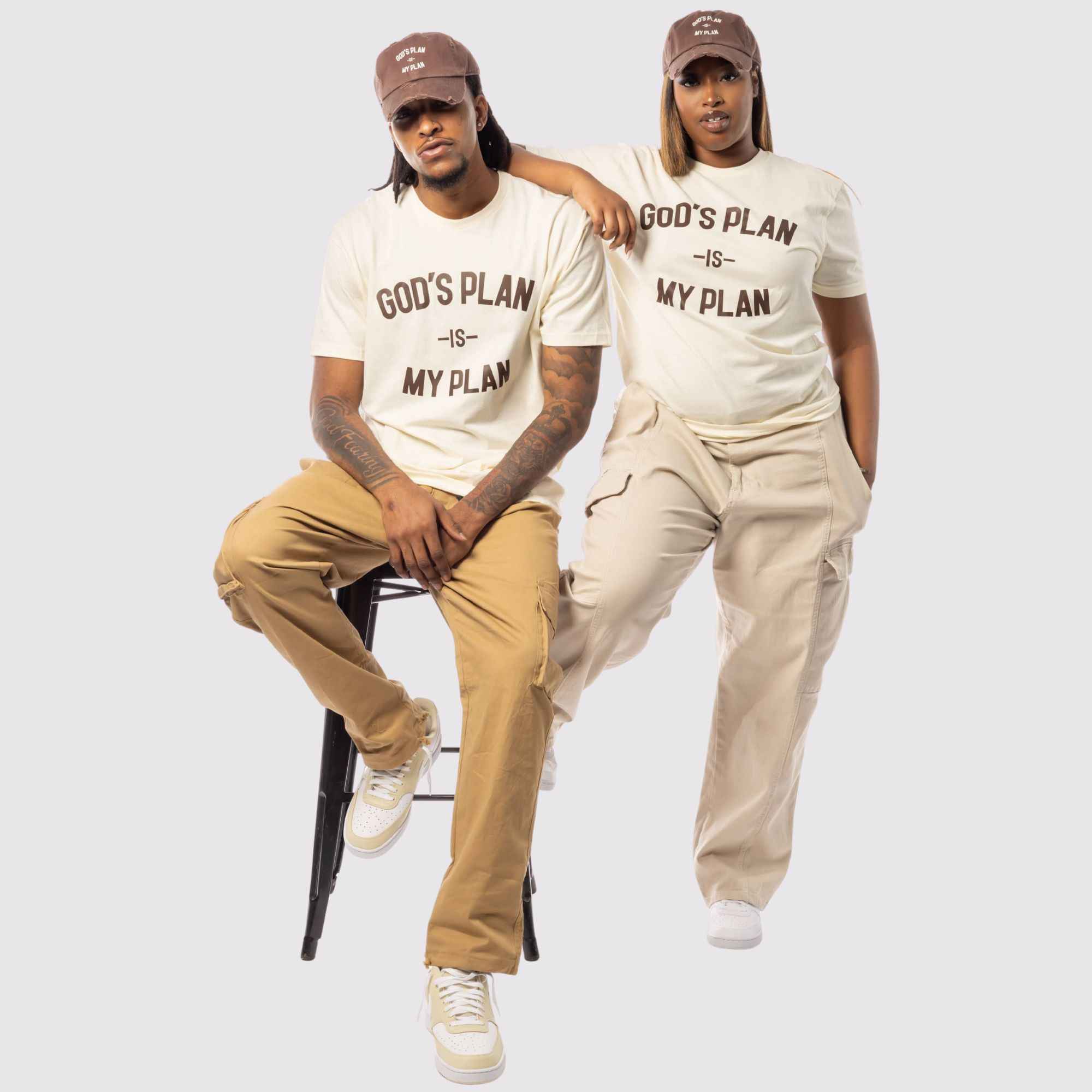 God's Plan My Plan T-Shirt & Hat Bundle Brown - Image 2