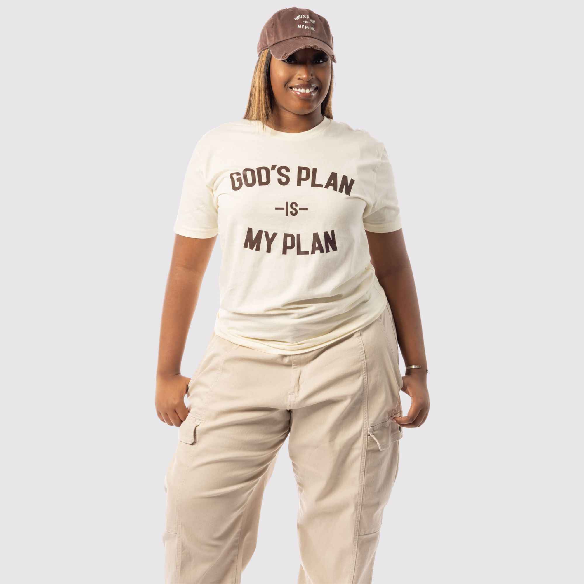 God's Plan My Plan T-Shirt & Hat Bundle Brown - Image 3