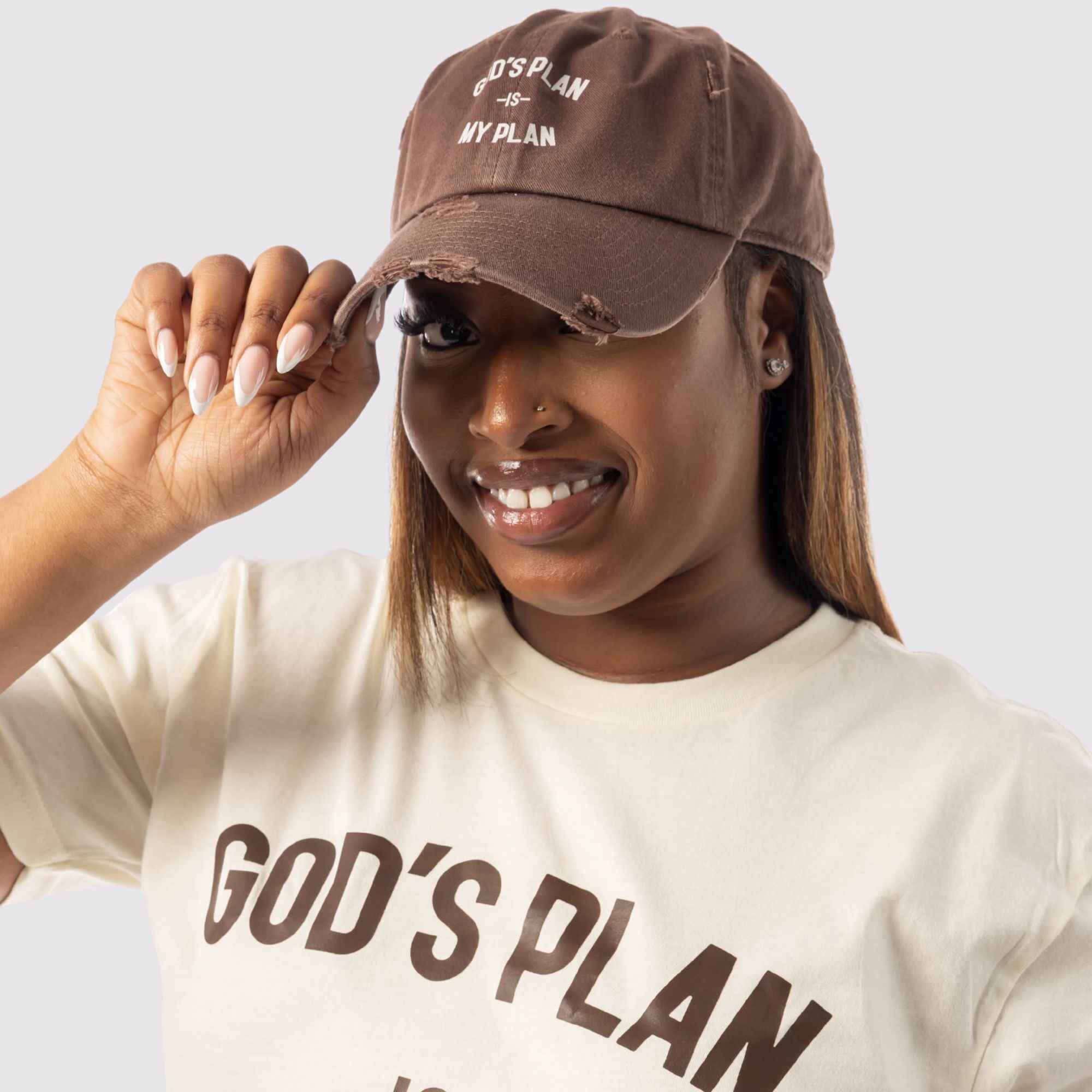God's Plan My Plan T-Shirt & Hat Bundle Brown - Image 4