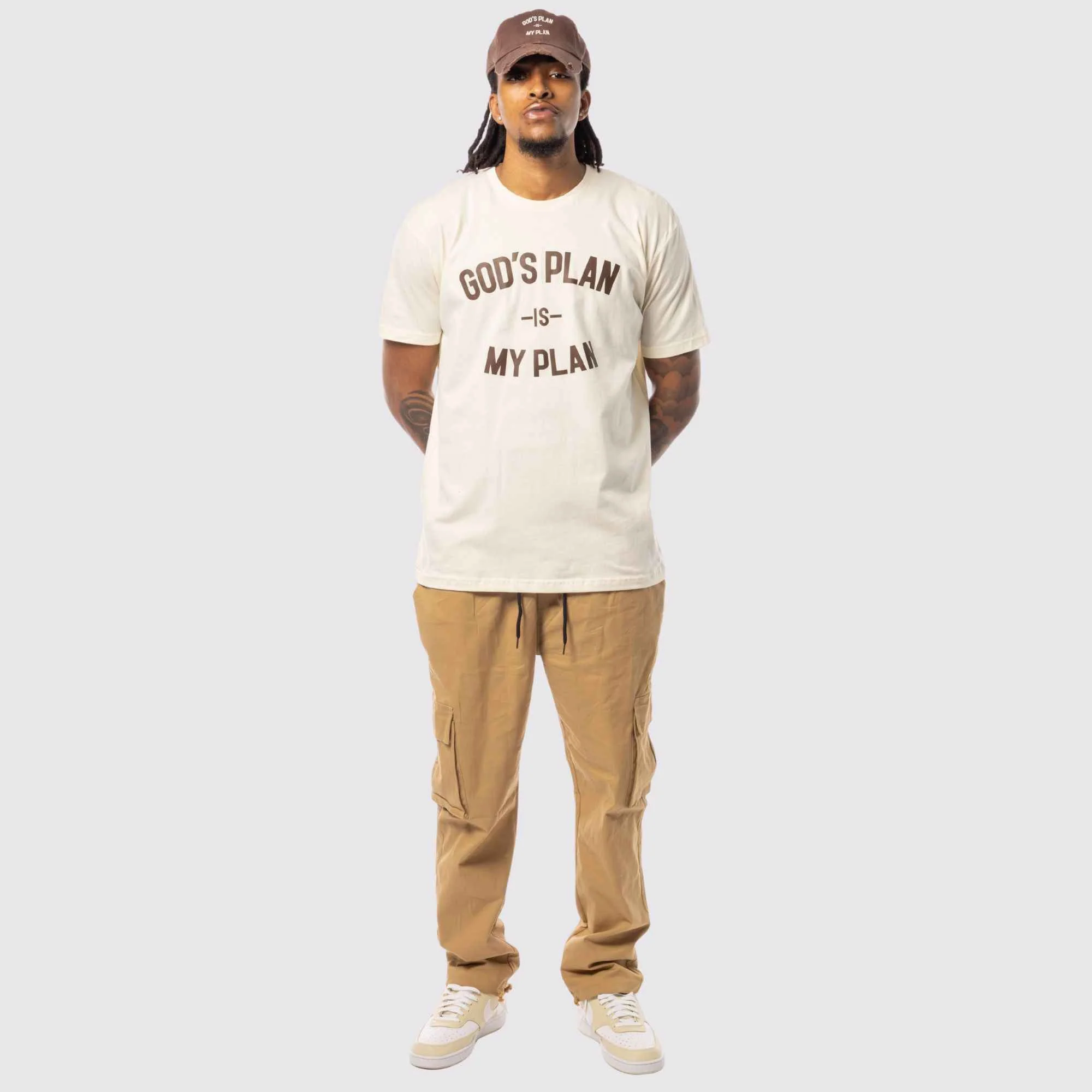 God's Plan My Plan T-Shirt & Hat Bundle Brown - Image 5