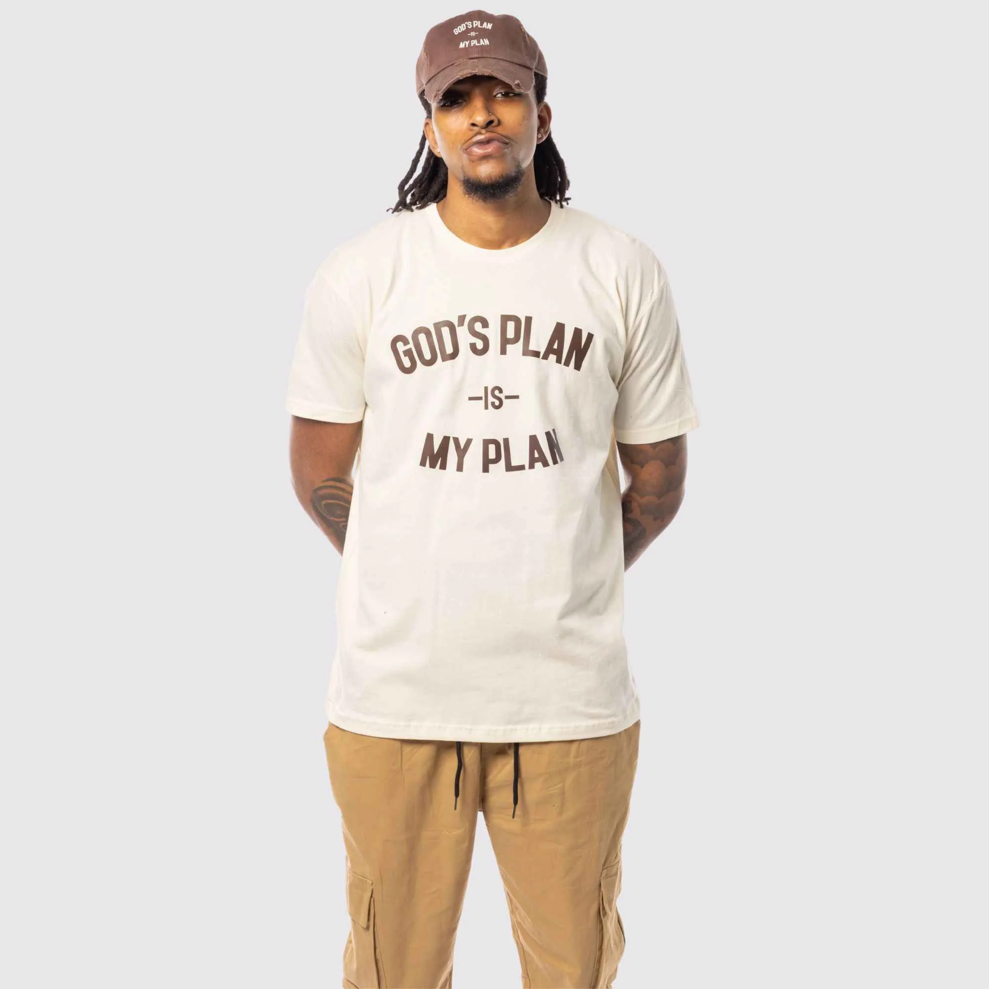 God's Plan My Plan T-Shirt & Hat Bundle Brown - Image 7