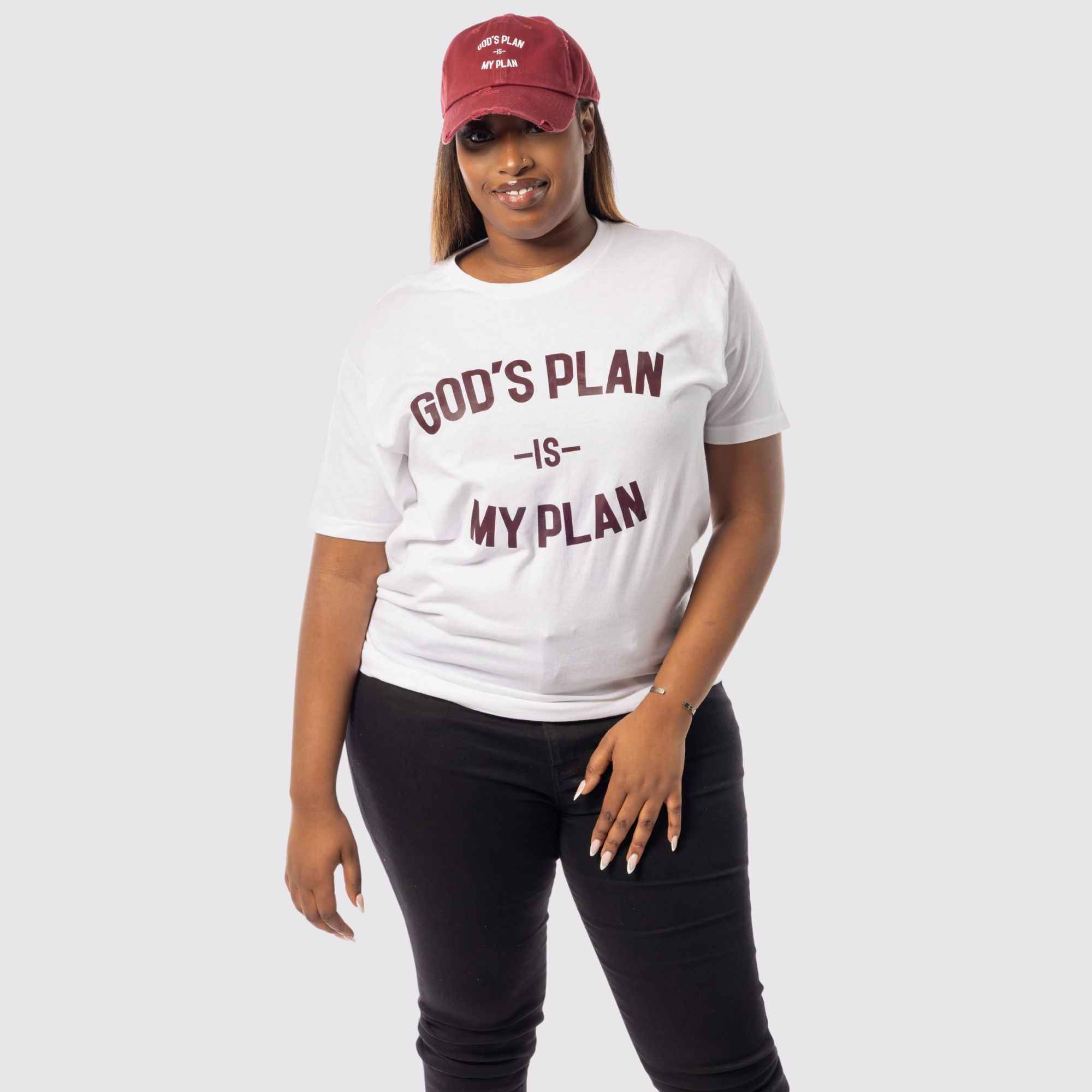God's Plan My Plan T-Shirt & Hat Bundle Maroon - Image 6