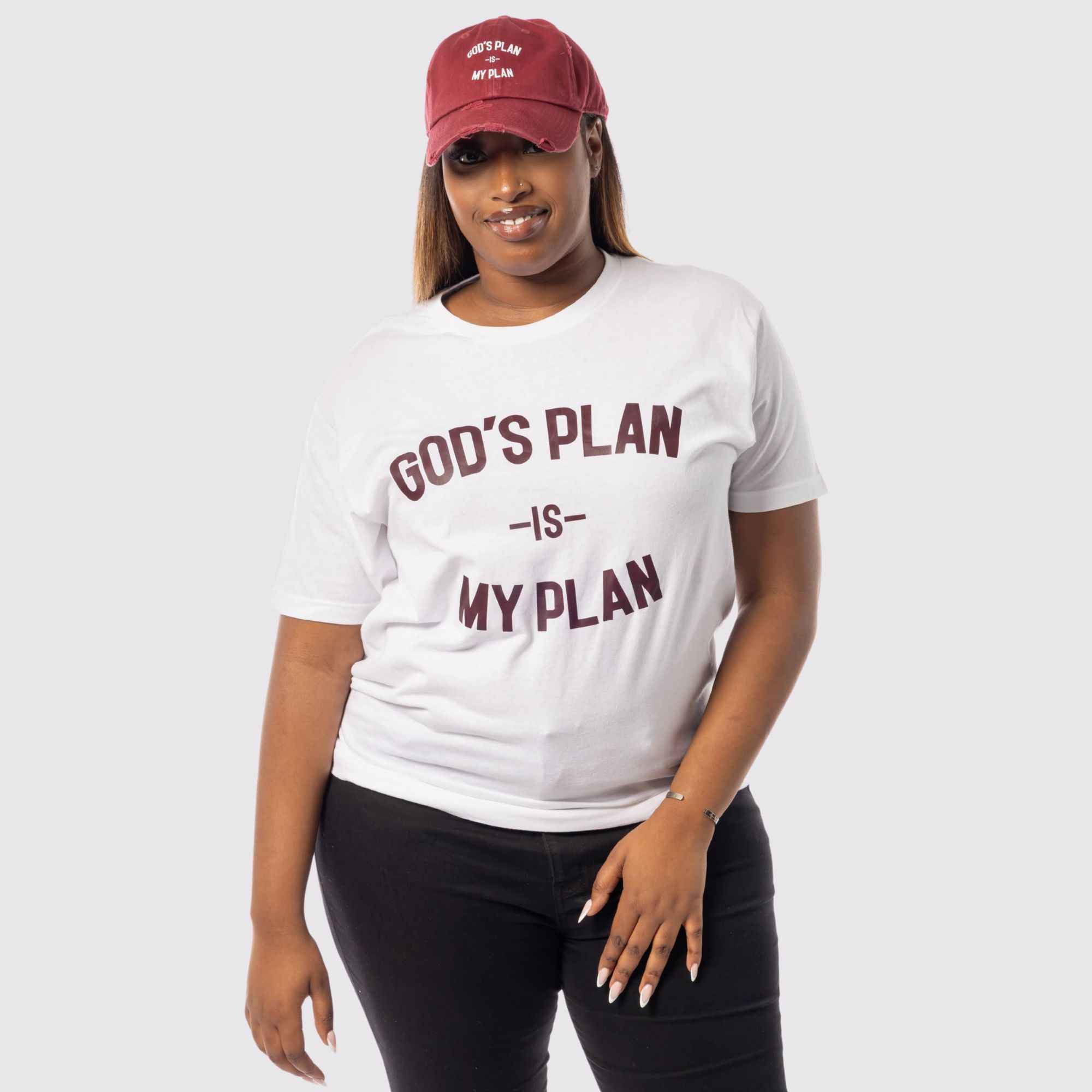 God's Plan My Plan T-Shirt & Hat Bundle Maroon - Image 7