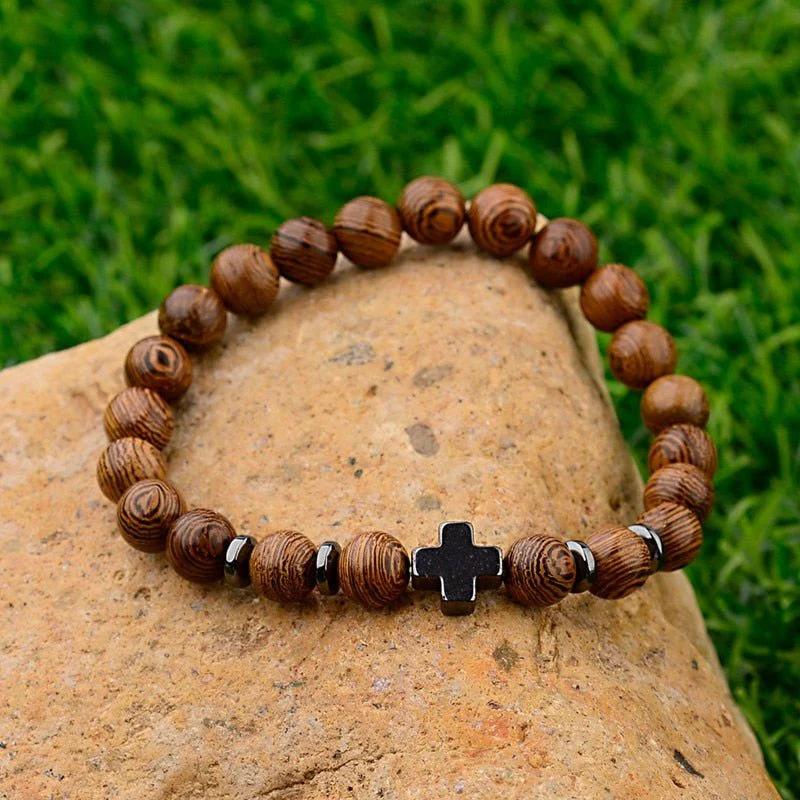 Wood Bead Cross Prayer Bracelet - Image 3