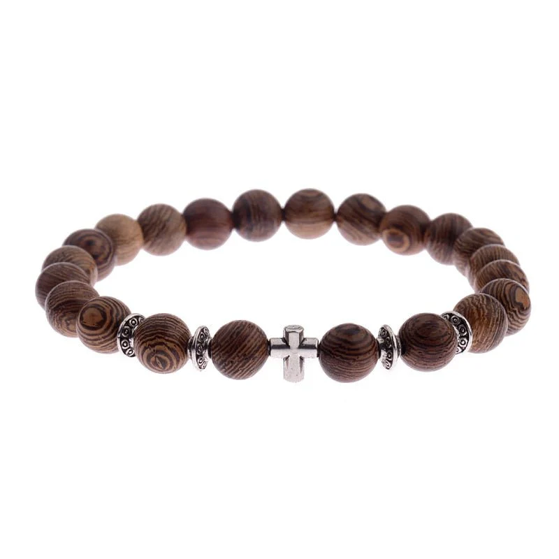 Silver Cross Prayer Bead Bracelet