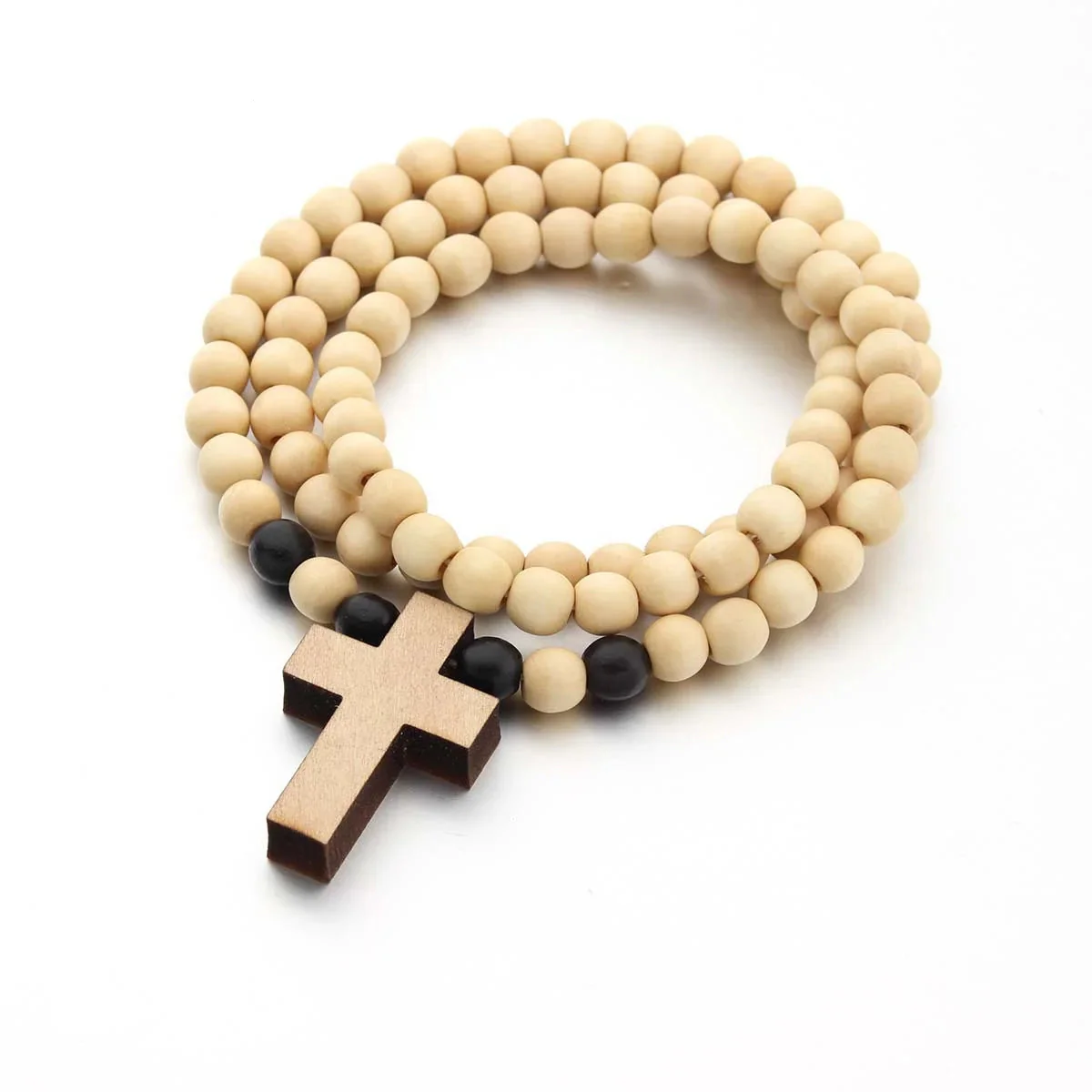 Natural Wooden Cross Pendant Necklace Bracelet - Image 4