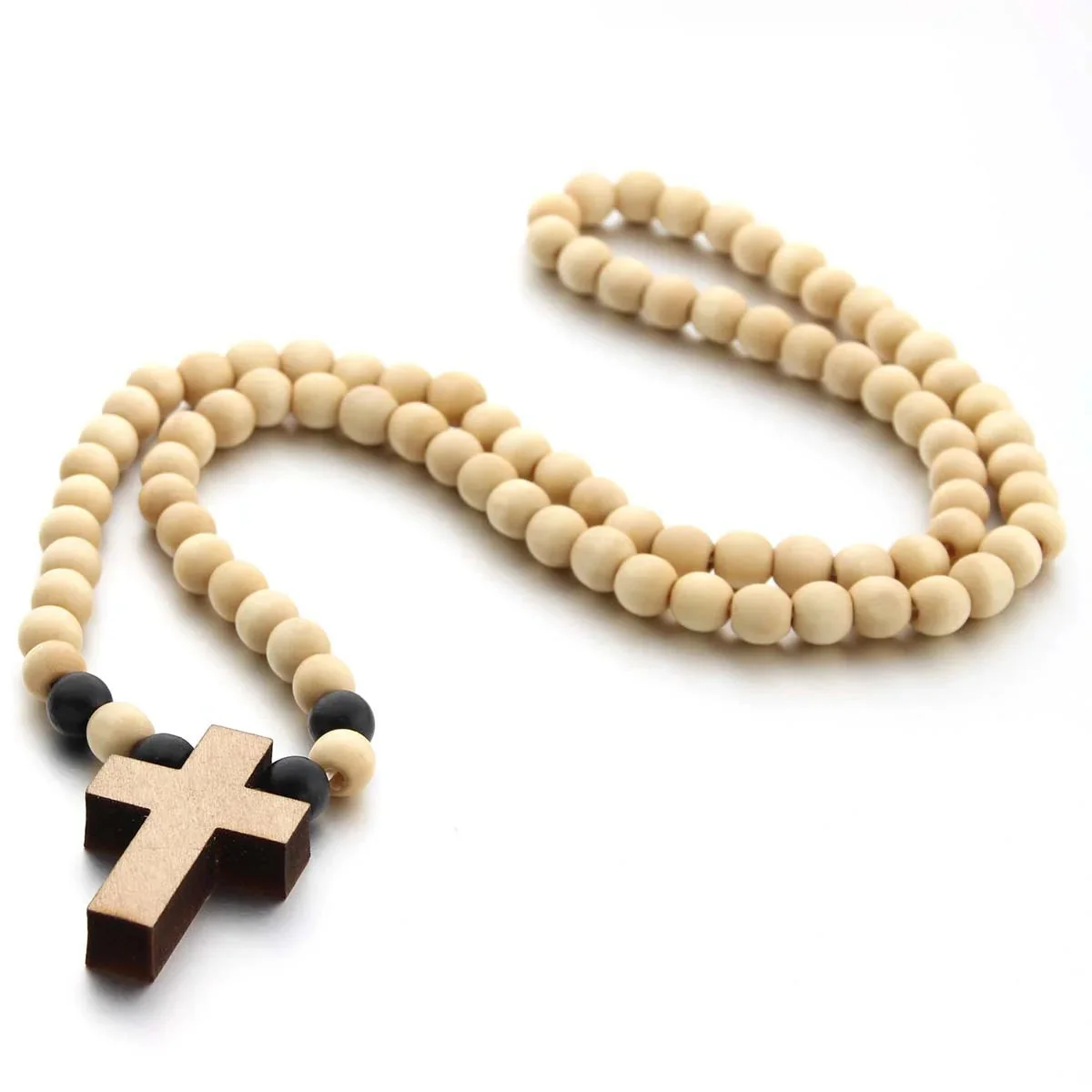 Natural Wooden Cross Pendant Necklace Bracelet - Image 5
