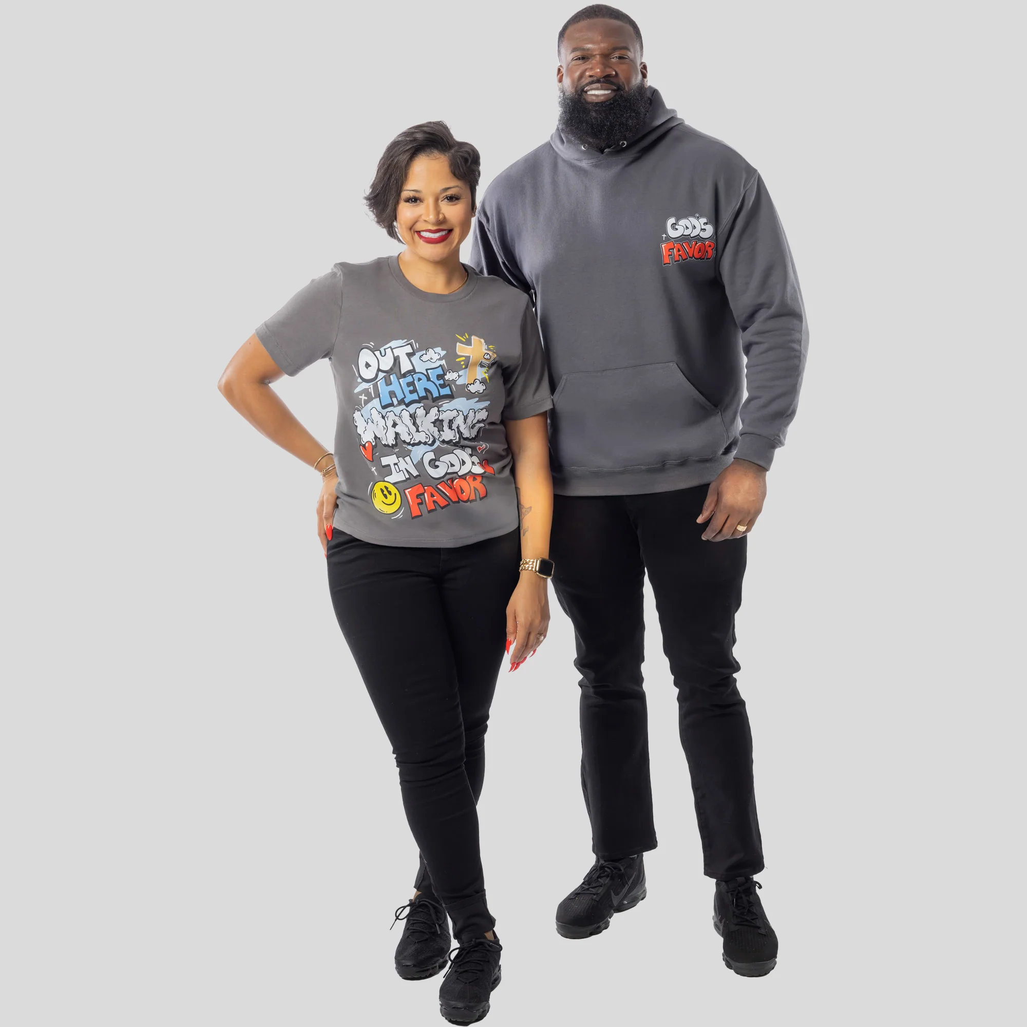 Walking In God's Favor Hoodie + FREE TEE (Charcoal) - Image 3