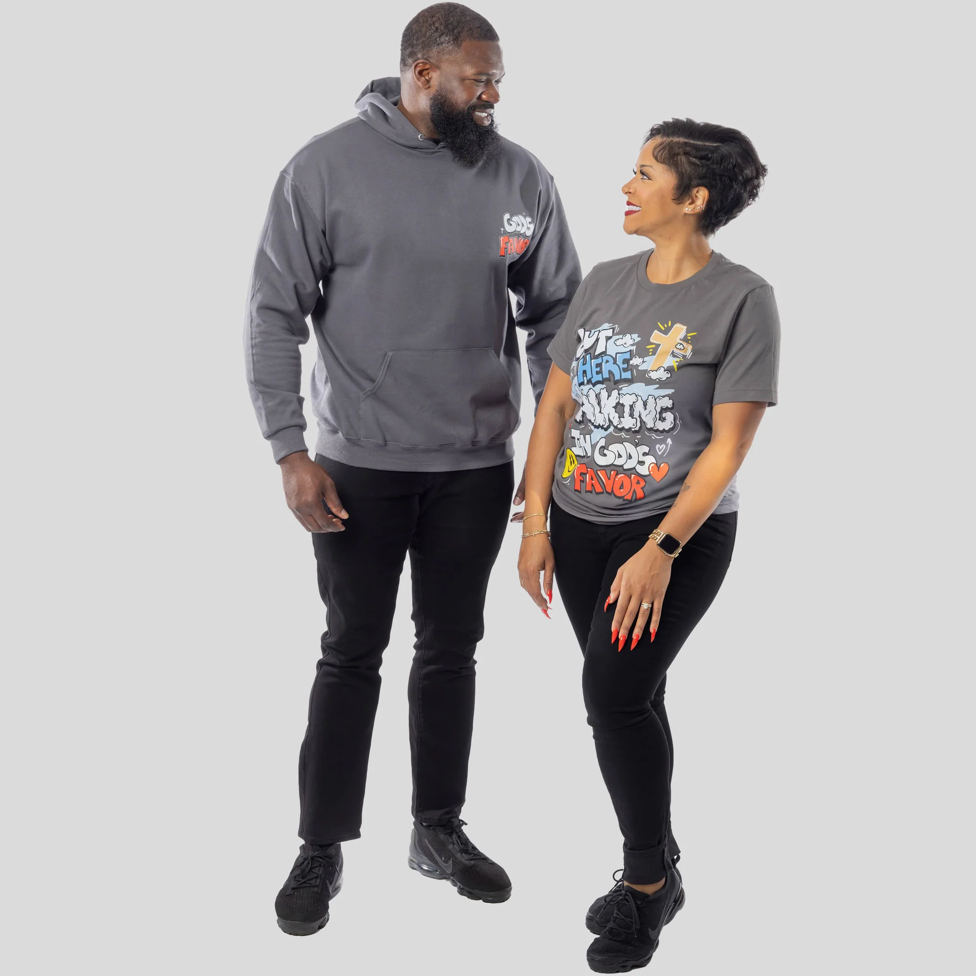 Walking In God's Favor Hoodie + FREE TEE (Charcoal) - Image 4