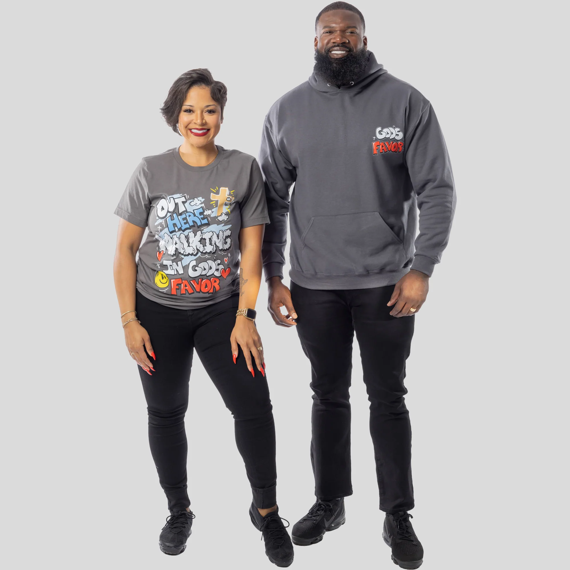 Walking In God's Favor Hoodie + FREE TEE (Charcoal) - Image 5