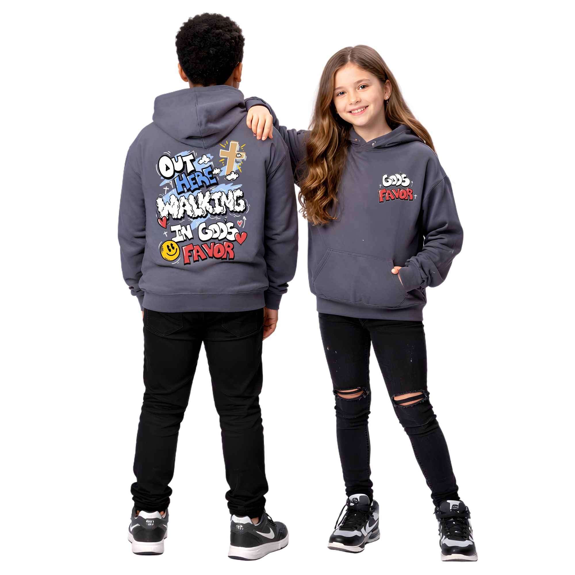 Walking In God's Favor Psalm Kids Hoodie (Charcoal)