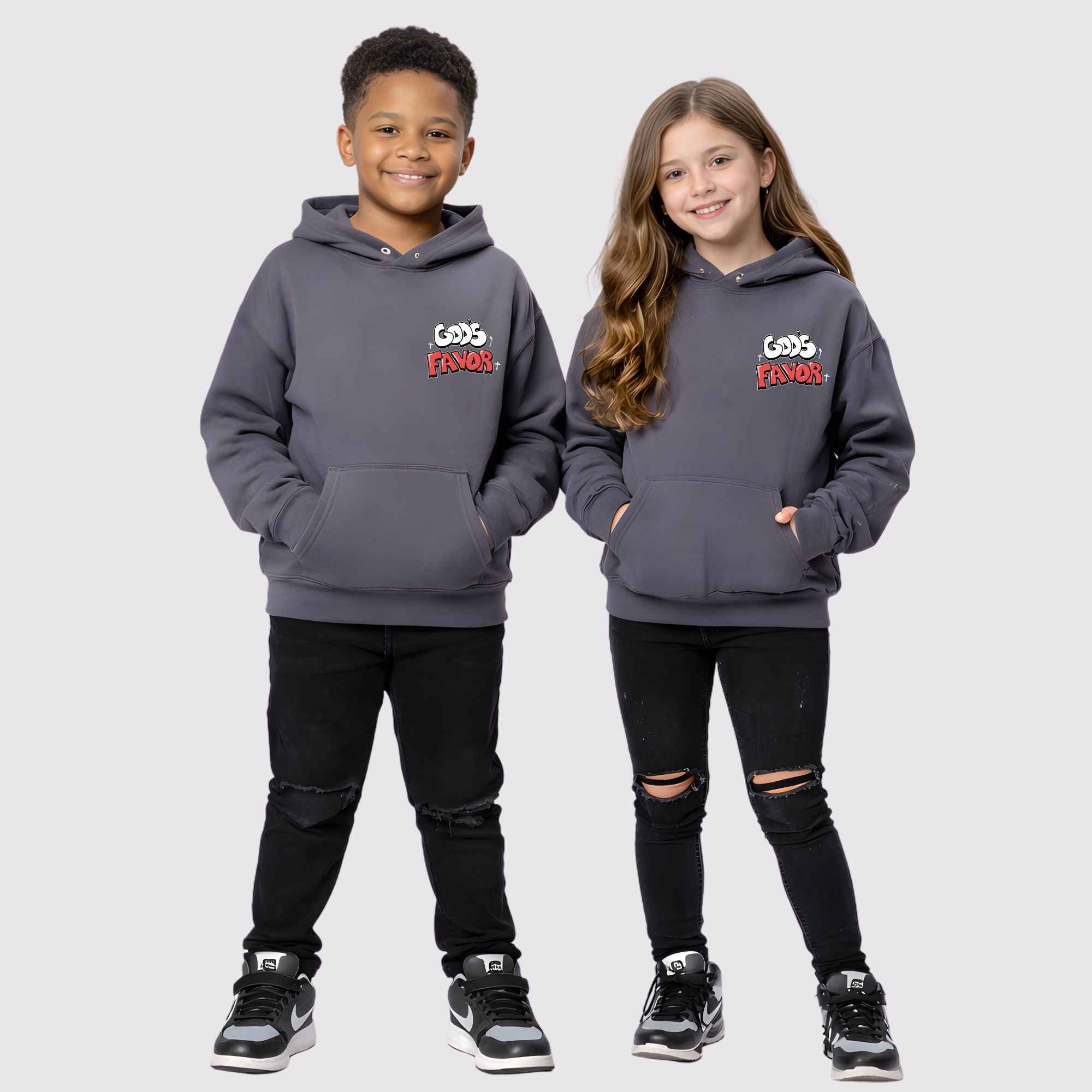 Walking In God's Favor Psalm Kids Hoodie (Charcoal) - Image 2