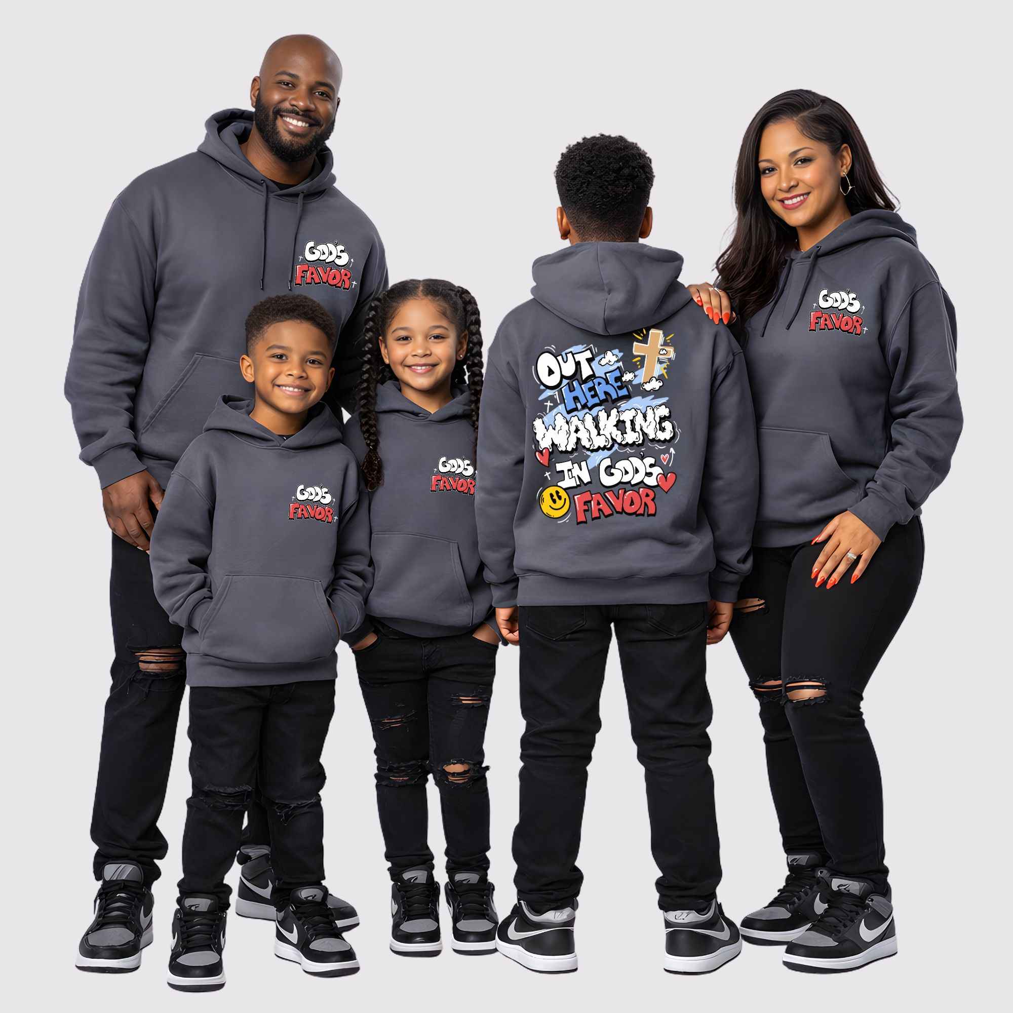 Walking In God's Favor Psalm Kids Hoodie (Charcoal) - Image 3